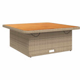 Garden Table Beige 110x110x71 cm Poly Rattan and Acacia Wood 368274