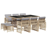 11 Piece Garden Dining Set with Cushions Beige Poly Rattan 3210792