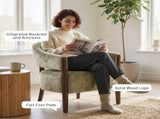 Accent Chair, Upholstered Tub Chair with Solid Wood Frame and Legs, Light Brown T3398P549984