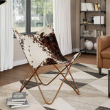 Butterfly Chair Brown and White Real Cowhide Leather 243696