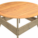 Garden Table with Acacia Wood Top Beige 110x71 cm Poly Rattan 368627