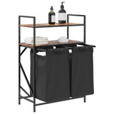 Laundry Basket 2 Compartments with Shelves Smoked Oak 859087