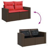 7 Piece Garden Sofa Set with Cushions Brown Poly Rattan Acacia 3327824
