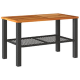 Garden Table Black 70x38x42 cm Poly Rattan Acacia Wood 366270