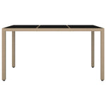 Garden Table with Glass Top Beige Poly Rattan&Tempered Glass 319553