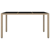 Garden Table with Glass Top Beige Poly Rattan&Tempered Glass 319553