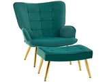 Modern Armchair with Footstool, Upholstered Accent with Ottoman, Steel Legs, Velvet Wingback T3398P377943