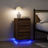 Bedside Cabinet with LED Lights Brown Oak 38x34x65 cm 861307
