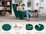 Modern Accent Chair, Upholstered Wingback Armchair with High Backrest and Pillow, Velvet-Feel Fabric T3398P377887
