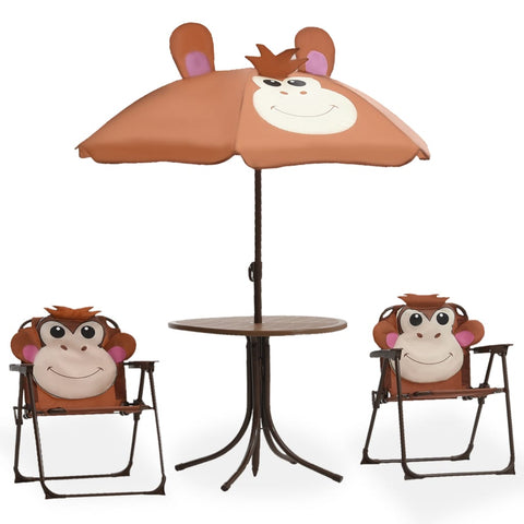 ZNTS 3 Piece Kids' Garden Bistro Set with Parasol Brown 48099