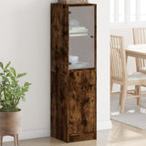 Highboard with Glass Door Smoked Oak 35x37x142 cm 836445