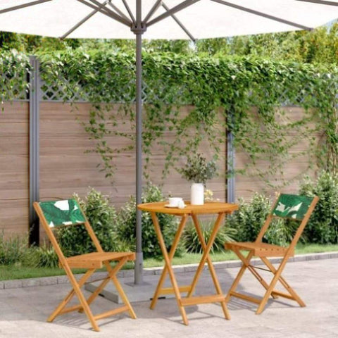 ZNTS 3 Piece Bistro Set Leaf Pattern Fabric and Solid Wood 3281848