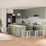 Dog Gate with Door Foldable 9 Panels White 450 cm Poplar Wood 3155591