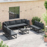 Garden Sofa Set with Cushion 8 pcs Black Aluminium 3378852