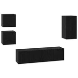 TV Cabinet Set Wall-mounted 5 pcs Black Oak Engineered Wood 3393349