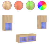 4 Piece TV Wall Cabinets with LED Lights Sonoma Oak 3216571