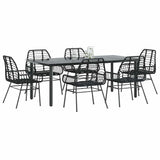 7 Piece Garden Dining Set Black Poly Rattan Glass 3334539