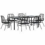 7 Piece Garden Dining Set Black Poly Rattan Glass 3334539