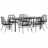 7 Piece Garden Dining Set Black Poly Rattan Glass 3334539