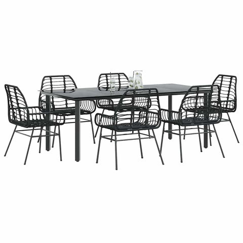7 Piece Garden Dining Set Black Poly Rattan Glass 3334539