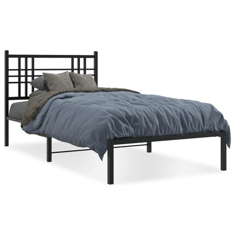 ZNTS Metal Bed Frame with Headboard Black 90x200 cm 376317