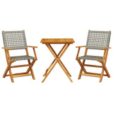 Bistro Set Grey Solid acacia wood, PE rattan Medium Foldable 3281803