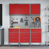 Work Cabinet with Drawer 8 pcs Red Engineered Wood and Steel 3321435