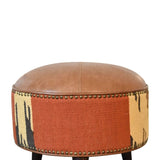 Durrie & Leather Mixed Footstool IN1850