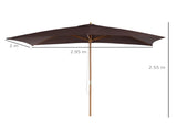 2 x 3m Wooden Garden Parasol Umbrella Outdoor Sun Shade Canopy, Dark Coffee T3398P320076