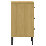 Bedside Cabinet with Metal Legs Brown Solid Wood Pine OSLO 350976