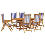 7 Piece Garden Dining Set Blue and White Fabric and Solid Wood 3281729