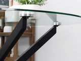Dining Table with Clear Tempered Glass Top, Round Table with Metal Legs, Modern Kitchen Table for T3398P329932