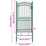 Fence Gate with Spikes Steel 100x200 cm Green 146387