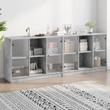 Bookcase with Doors Concrete Grey 204x37x75 cm Engineered Wood 3206534