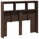 Headboard Cabinet with LED Brown Oak 120x17x102 cm 839195
