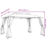Gazebo with Double Roof and Mesh Walls Taupe 3.93x2.93 m Steel 368453