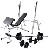 Workout Bench with Weight Rack, Barbell and Dumbbell Set 60.5kg 275362