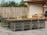 9 Piece Garden Dining Set with Cushions Grey Poly Rattan 3210746