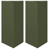 ZNTS Garden Planters 2 pcs Olive Green Triangular 40x34.5x70 cm Steel 851164