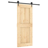 Sliding Door Natural and Black 85 x 210 cm Solid Pine Wood 3445127