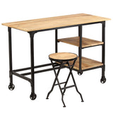 Desk with Folding Stool Solid Mango Wood 115x50x76 cm 245261