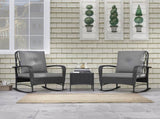 Three-Piece Rocking Chair Rattan Bistro Set - Black T3398P317697