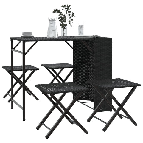 ZNTS 5 Piece Garden Dining Set Foldable Black Poly Rattan 365944