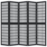 Room Divider 5 Panels Black Solid Wood Paulownia 358774