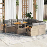 9 Piece Garden Sofa Set with Cushions Beige Poly Rattan Acacia 3327580