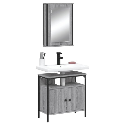 ZNTS 2 Piece Bathroom Furniture Set Grey Sonoma Engineered Wood 3214778