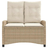 Reclining Garden Bench with Cushions Beige Poly Rattan 368229