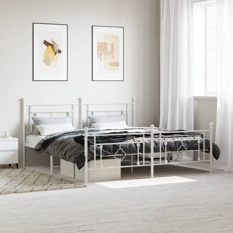 Metal Bed Frame without Mattress with Footboard White 183x213cm 374411