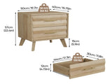 Oak-colored double-drawer bedside table, medieval-style modern bedroom storage unit with metal W6296P537665