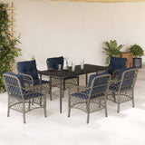 7 Piece Garden Dining Set with Cushions Grey Poly Rattan 3212184